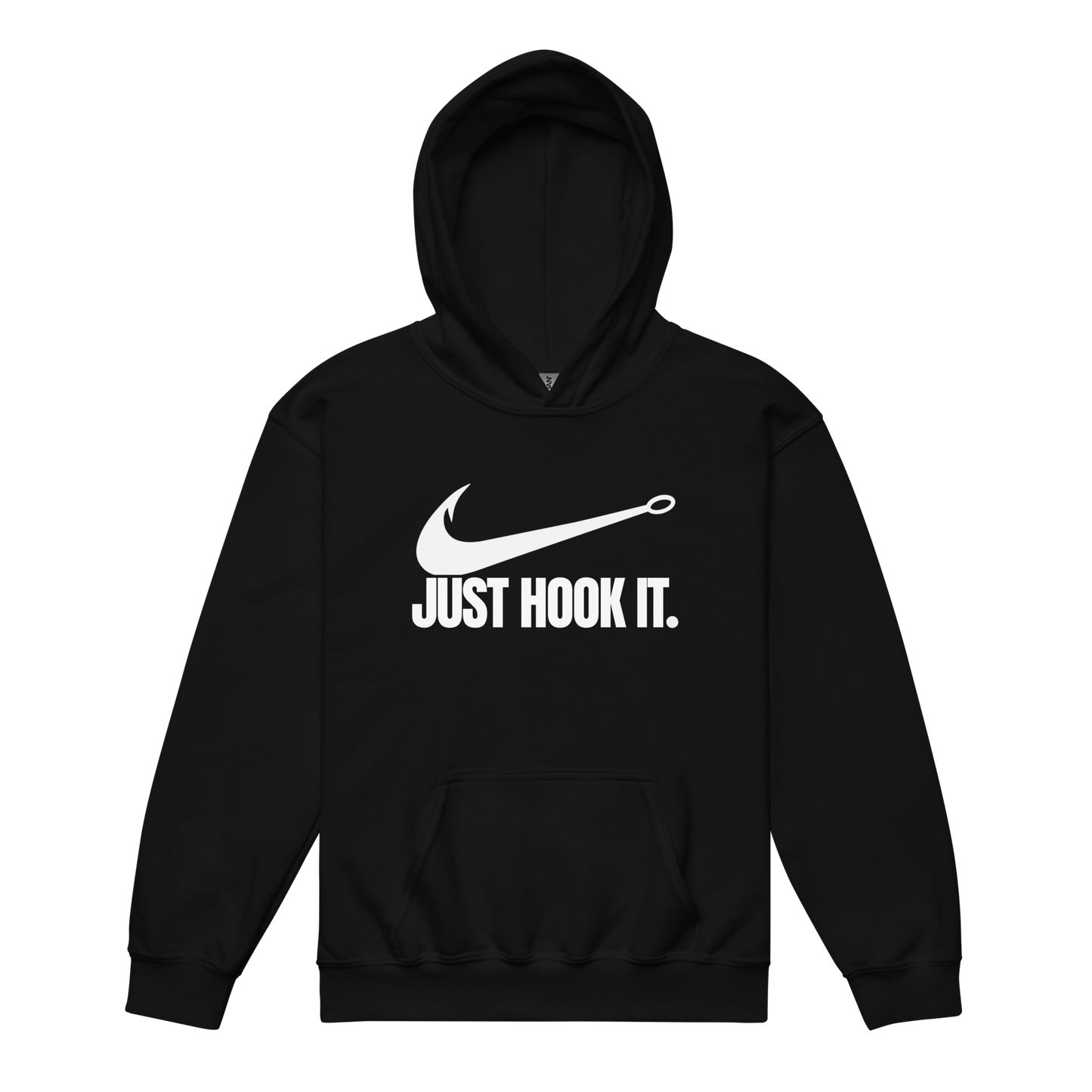 Just Hook It children's black hoodie.